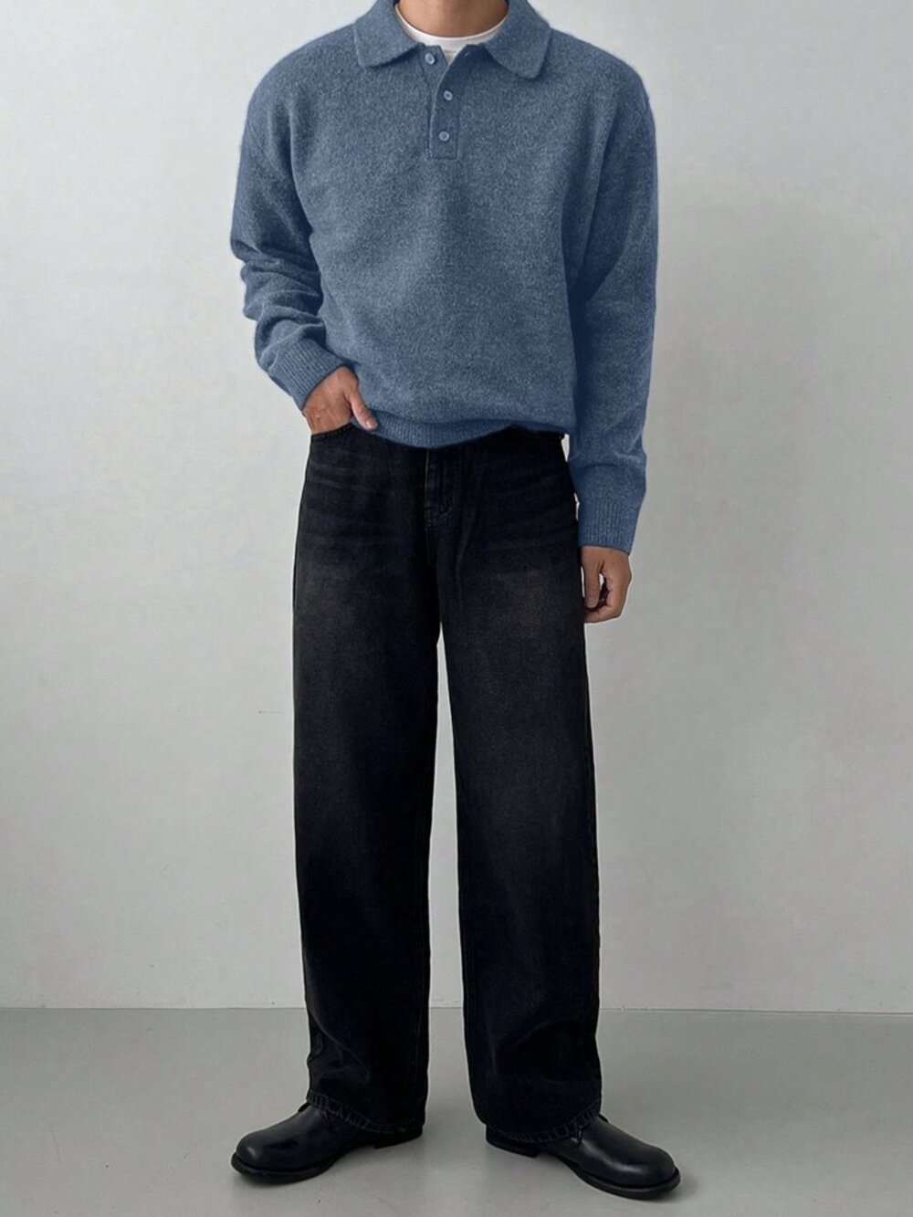 Blue Casual Men's Button-Up Casual Long Sleeve Sweater - Picture 4 of 5